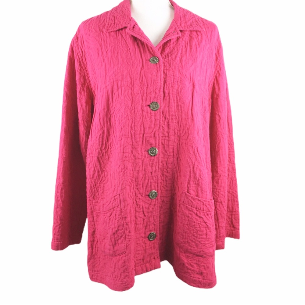 Chico's Pink Quilted Button Up Long Sleeve Jacket